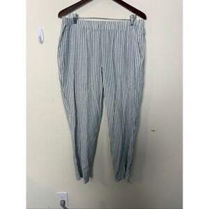 Eileen Fisher Blue White Stripe Hemp Organic Cotton Pull-On Pants Women’s Size M